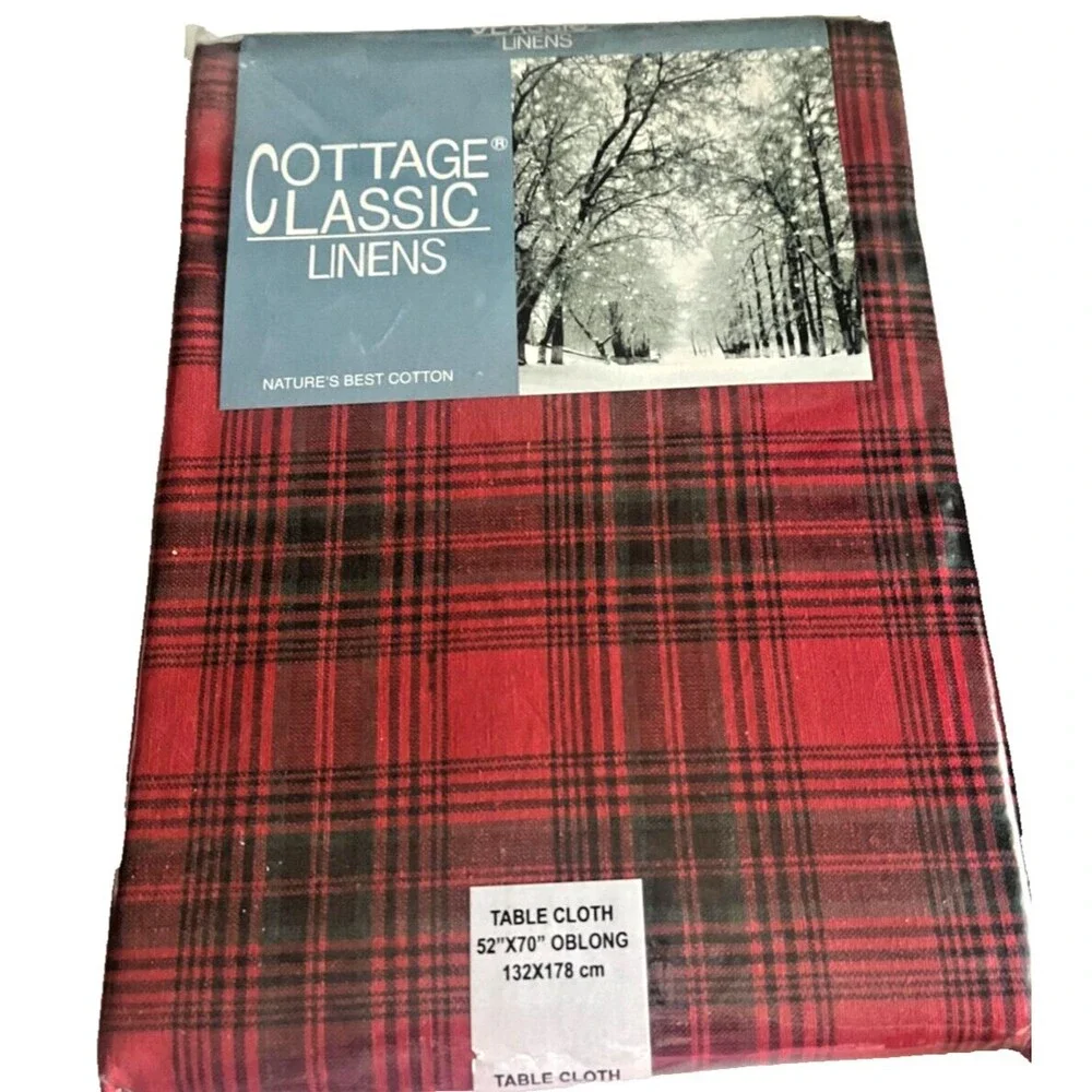 Christmas Plaid Red Black Fabric Tablecloth 52x70